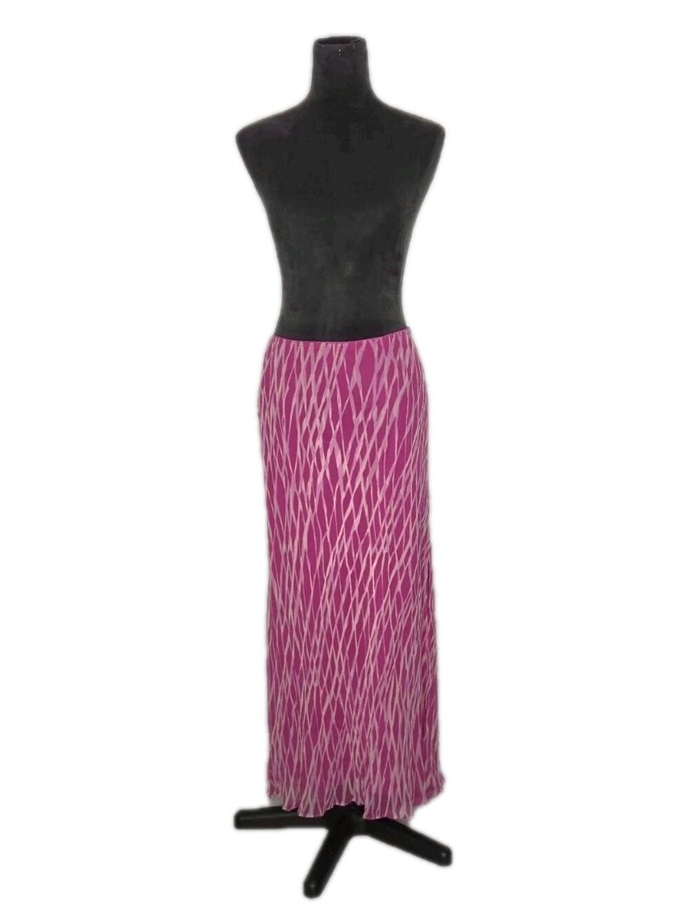 Express Y2K Pink Silk Maxi Skirt Pull On Elastic Waist Long Side Slits Size L